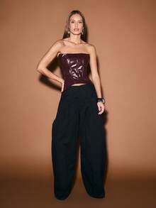 KIZN 阔腿裤 高腰垂坠长裤 正式晚装 飘逸裤 - 黑色 - 查看 5