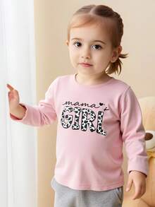 SHEIN Bộ 3 áo thun dài tay in chữ cho bé gái, Bộ đồ dễ thương, dễ phối đồ, Mùa thu - Nhiều màu - Xem 4