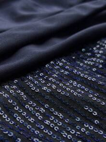 Viva Relle 大码女式优雅亮片装饰长袖高腰喇叭裙，适合宴会、派对、婚礼宾客、新年、圣诞节 - 藏蓝色 - 查看 7