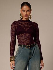 Silquee Eleganter, sexy durchsichtiger Spitzen-Bodysuit für Damen