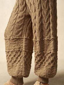 Bohemela 女式冬季粗针织拼布裤 - 卡其色 - 查看 5