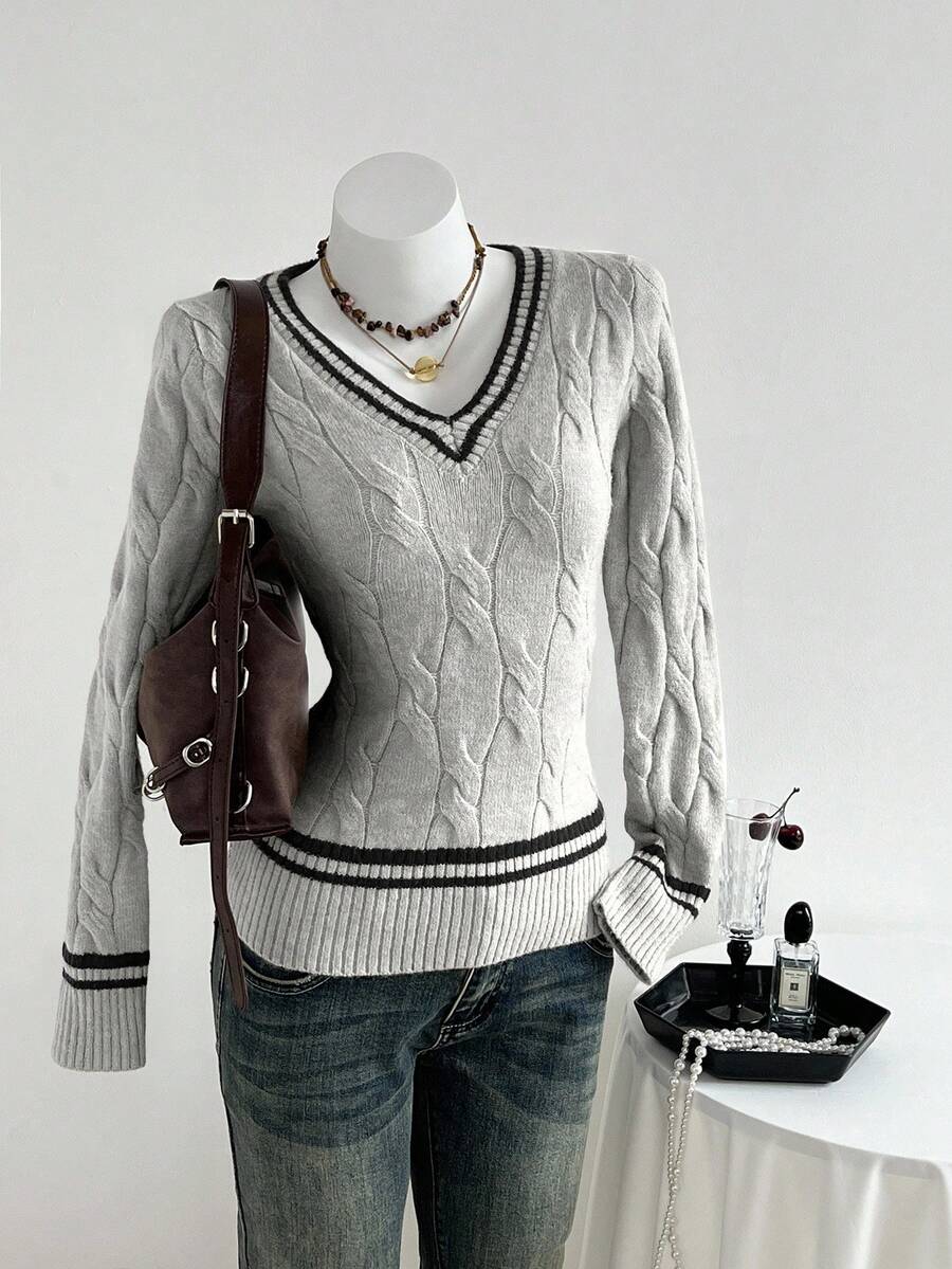 Elamini Áo len dệt kim xoắn tay dài cổ chữ V đa năng cho nữ - Nhiều màu - Xem 1