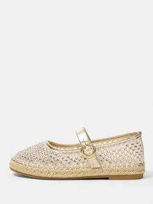 Styleloop Giày lười mũi tròn đế bằng thêu lưới màu mơ thời trang, thích hợp cho các buổi hẹn hò, tụ tập, mua sắm, tiệc tùng, Giáng sinh, Halloween - Vàng - Xem 2