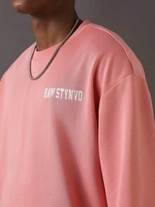 STYNVO Men's Casual Letter Print Crew Neck Long Sleeve Pullover Sweatshirt, Autumn - Pink - View 7