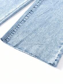 青少年女孩宽松口袋阔腿做旧下摆牛仔裤 - 中等水洗藍 - 查看 6