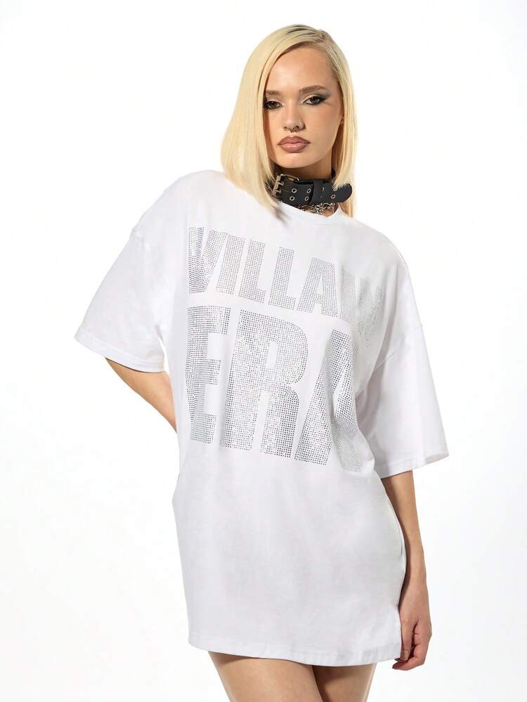 Robe t-shirt oversize à strass