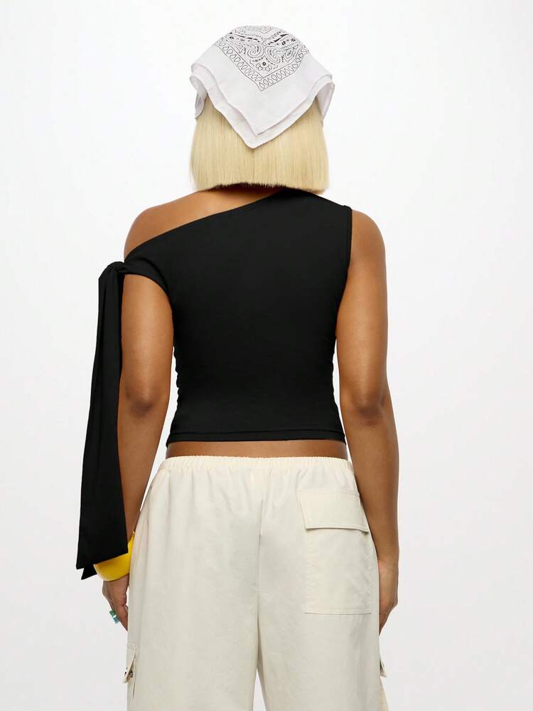 One Shoulder Top With Statement Print