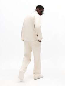 SUMWON 优质绒面革半拉链运动衫和慢跑裤套装男士休闲家居服运动服冬秋 - 杏色 - 查看 2