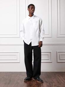 SUMWON Regular Fit Button Down Shirt Long Sleeve Collared Double Pocket Classic Work Casual Office Business Formal Wardrobe Essential Plain - White - View 4