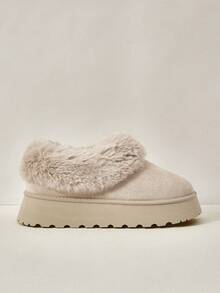 Cuccoo 女士时尚舒适防滑保暖雪地靴，厚头套半拖鞋，2024 年秋冬时尚，适合圣诞节和新年假期氛围秋冬情人节 - 米色 - 查看 2