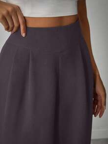 EURMUSE 女士纯色褶皱阔腿裤 - 灰色 - 查看 5
