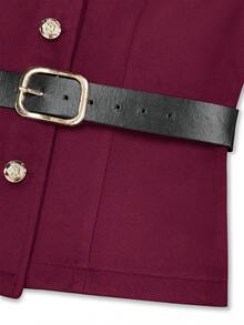 Franclia 女士荷叶边领长袖短款外套，冬季 - 酒紅色 - 查看 4