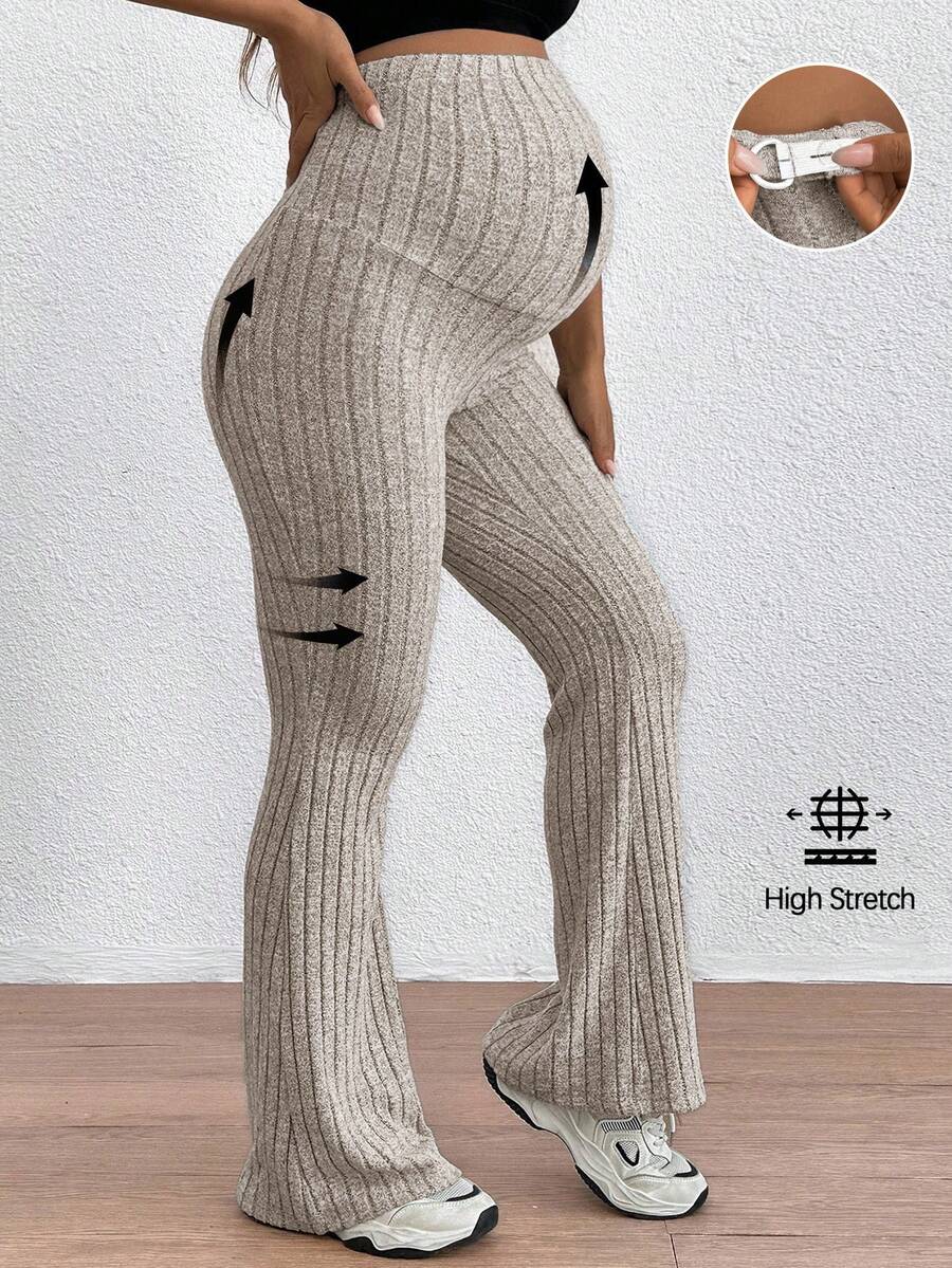 SHEIN Maternity Adjustable Waist Skinny Bell-Bottom Long Pants With Super High Waist - Apricot - View 1
