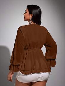 Viva Relle Plus Size Chiffon Sexy Bow Blouse - Brown - View 5