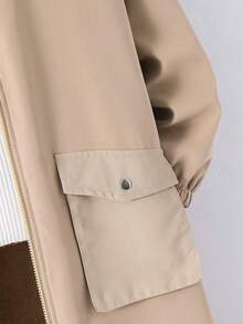 SHEIN Tween Boys' Casual Thermal Lined Hooded Mid-Length Thick Woven Jacket, Suitable For School, Garden, Birthday, Autumn, Winter, Boys Long Coats, Boy Coat,Brown Top, - Khaki - View 5