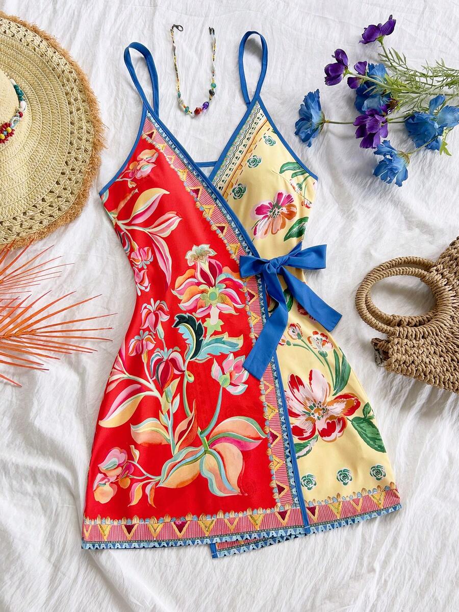 Soleia Váy quấn mini họa tiết lá cọ dừa nhiệt đới dành cho nữ - Nhiều màu - Xem 1