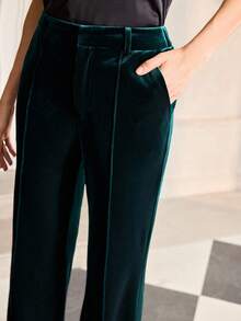 ZEYLAH Women's Elegant Fitted Flared Pants With Pockets, Autumn/Winter - Dark Green - View 5