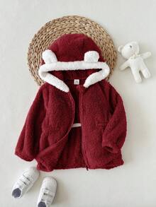 SHEIN 女婴可爱百搭粉色保暖连帽外套，秋冬款 - 紅色 - 查看 6