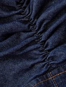 Sweetra 时尚休闲装饰纽扣挂脖牛仔阔腿连体裤 - 深色水洗藍 - 查看 3