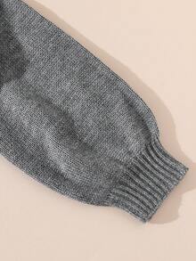 SHEIN 青少年女孩纯色V领长袖纽扣前开衫和裤子套装