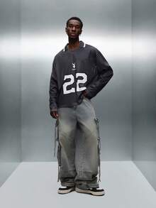 PLAYBOY X SUMWON Regular Fit Long Sleeve Football Mesh Tee With Contrast Collar And Number Print - Black - View 7