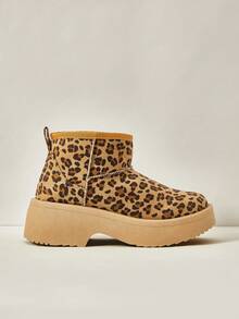 Cuccoo Leopard Print Ankle Boots, Warm And Fashionable Women's Winter Snow Boots New Year Holiday - Brown - View 2