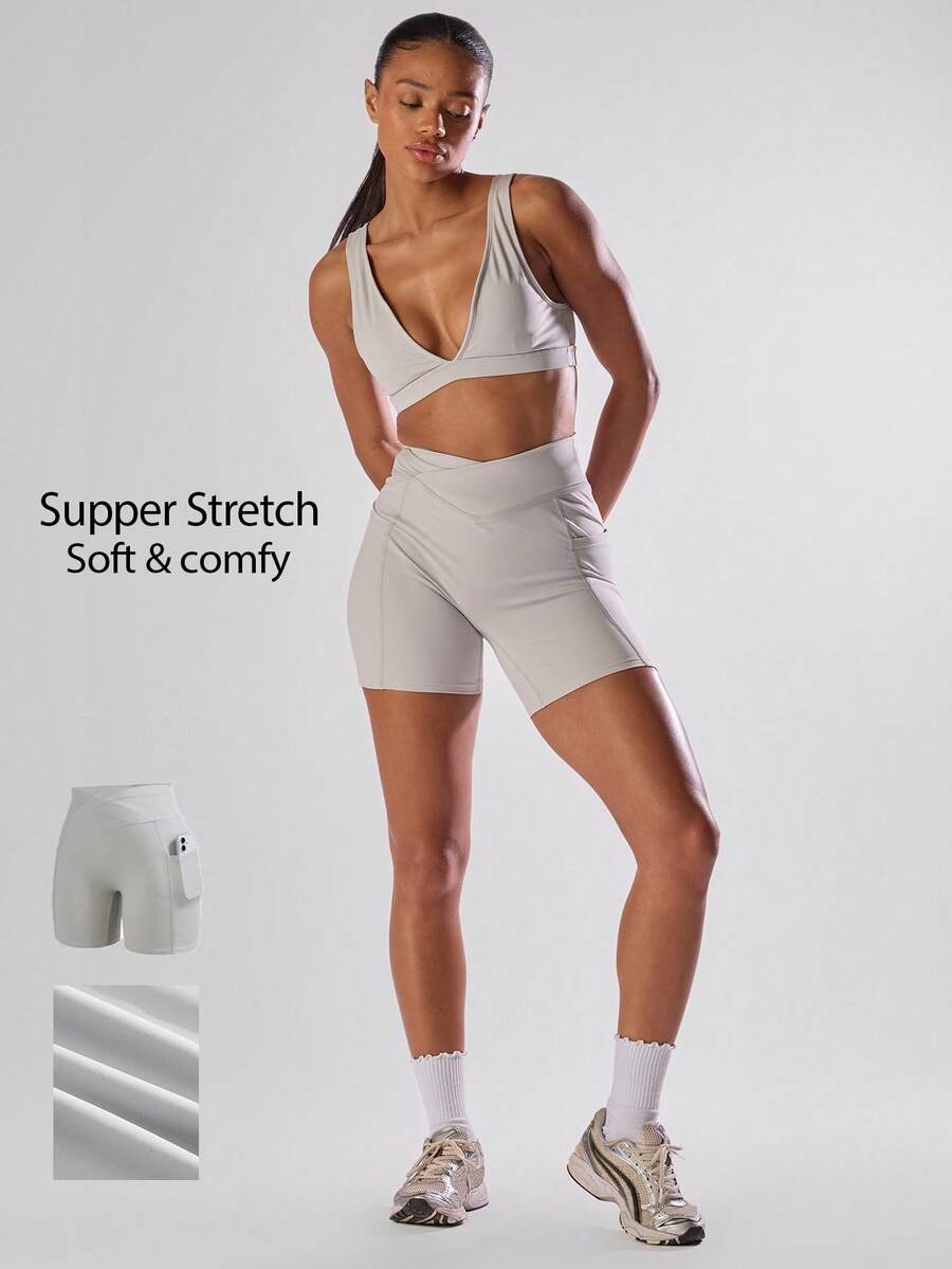 Musera Sport Quần short thể thao màu trơn, thoải mái, năng động, thích hợp cho tập luyện thể dục, chạy bộ, câu lạc bộ, Padel, Tennis, Pickleball, tập gym, chuẩn bị cho năm học mới. - Xám - Xem 1