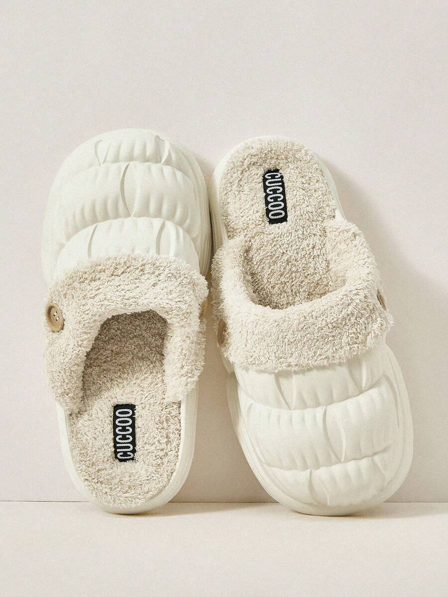 Cuccoo 女性時尚舒適的家居暖和毛茸茸白色拖鞋，度假鞋夏季促銷