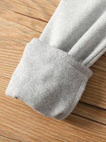 SHEIN 2件套少女休闲柔软保暖圆领长袖上衣和打底裤睡衣套装，浅灰色 - 淺灰色 - 查看 6