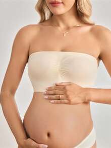 BloomMama Seamless, Bandeau, Nursing, Maternity, High Elasticity, Ruched, Strapless, Minimalist Fashion, Skin-Tone, Maternity Bra, Pregnancy, Nursing Period - Beige - View 3