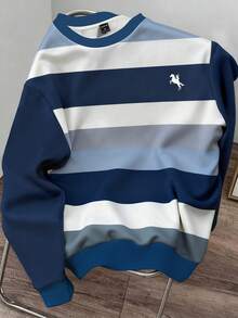 Manfinity Joysei 男士休闲条纹印花长袖套头衫 - 彩色 - 查看 1