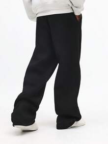 SUMWON Wide Leg Joggers With Drawstring And Extra Volume For Relaxed Comfort Winter Sweatpants Plain - Black - View 2