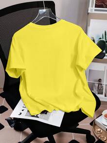 Nick 90s | SHEIN Damen Lässig Süß Cartoon Figur & Buchstabe Grafik Kurzarm T-Shirt, geeignet für den Sommer Pendeln