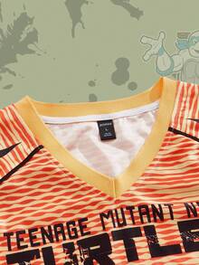 ROMWE MEN TEENAGE MUTANT NINJA TURTLES X ROMWE Camiseta de manga corta casual de hombre con estampado de tortuga y bloques de color, para verano - Naranja - Ver 3