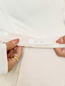 SHEIN 孕妇休闲日常通勤纯色系带可调节腰部保暖阔腿裤 - 杏色 - 查看 6