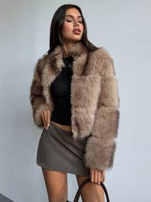 Aloruh Women's Fall/Winter Loose Fit Faux Fur Collar Long Sleeve Jacket, Fashion Winter Coat,Women's Winter Coat ,Women's Winter Jacket,Women's Winter Clothes - Brown - View 3