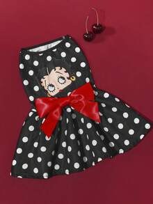 Betty Boop x SHEIN 1 Stück Haustier Rock mit Cartoon-Muster Aufdruck, Katzenkleidung, Hundekleidung, Größe XXS-XXXXL, Extra Small, Extra Large, Polka Punkte, Schleife.