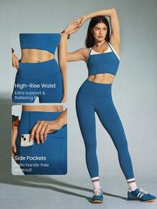 GLOWMODE Legging FeatherFit™ Pinggang Tinggi dengan Kantong Samping 24 inci - Blue Ambition - View 3