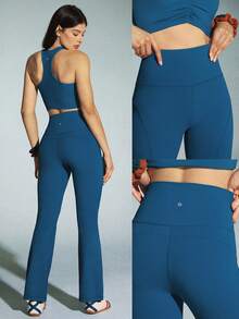 GLOWMODE 31" FeatherFit™ Ultra-High-Waisted Curved Seam Flared Leggings Pants Low Impact Yoga Daily  Spring Summer - Blue Ambition - 查看 9