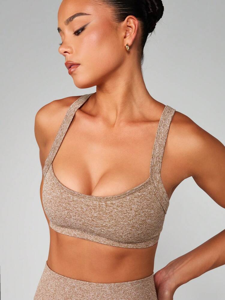 MISSGUIDED Cross Back Sports Bra With Wide Straps Ribbed Knit Athletic Workout Support Bralette For Active Lifestyle Training