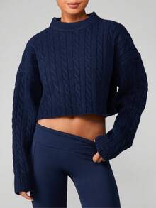 MISSGUIDED 绞花针织短款毛衣长袖高领秋冬针织套头衫 - 藏蓝色 - 查看 6