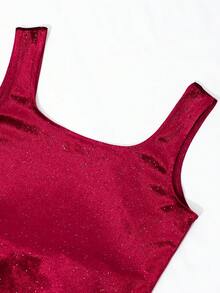 SHEIN 复古少女连衣裙，无袖露背领结连衣裙，情人节化妆舞会礼服，新年礼服圣诞装 - 紅色 - 查看 5