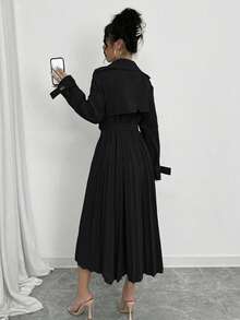 Selianne Women's Casual Solid Color Double-Breasted Long Trench Coat, Autumn Fall Winter Cloth For Women