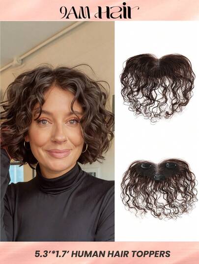 Topper Human Hair 10Inch Curly Wig Handmade Base Hair Topper Brown Hairpiece 5.3*1.7Inch Lace Size