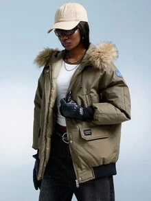 Aveloria GENKIRA Vintage American Style Fur Collar Parka Coat, Thick Cotton Padded Hooded Jacket For Women, Winter - Army Green - View 4