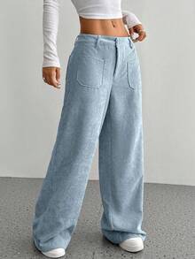 SHEIN Unity 2025 Autumn/Winter Retro Corduroy High-Quality Casual Wide-Leg Straight Pants, Blue Versatile