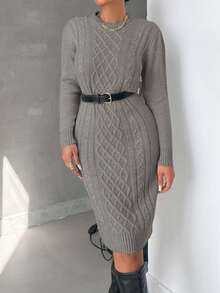Women Casual Solid Color Bodycon Knit Dress For Autumn/Winter,Petite