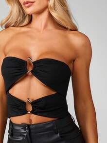 MISSGUIDED Women Cut Out Strapless Bodysuit With Metal Ring Detail And Double Cutout Design For Party Club - Black - View 5