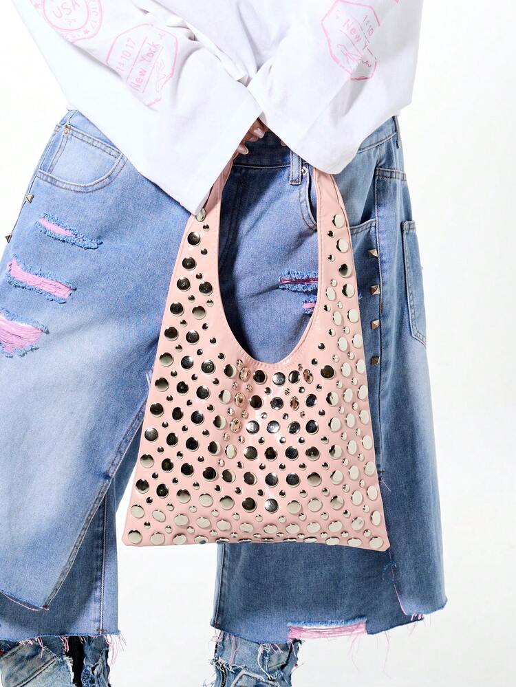 SUMWON WOMEN Laser Cut Circle Pattern Hobo Bag