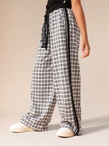 SUMWON Tween Girls Collared Polo Top And Plaid Wide Leg Pants Coordinate Set School Casual Preppy Outfit - Black - View 5